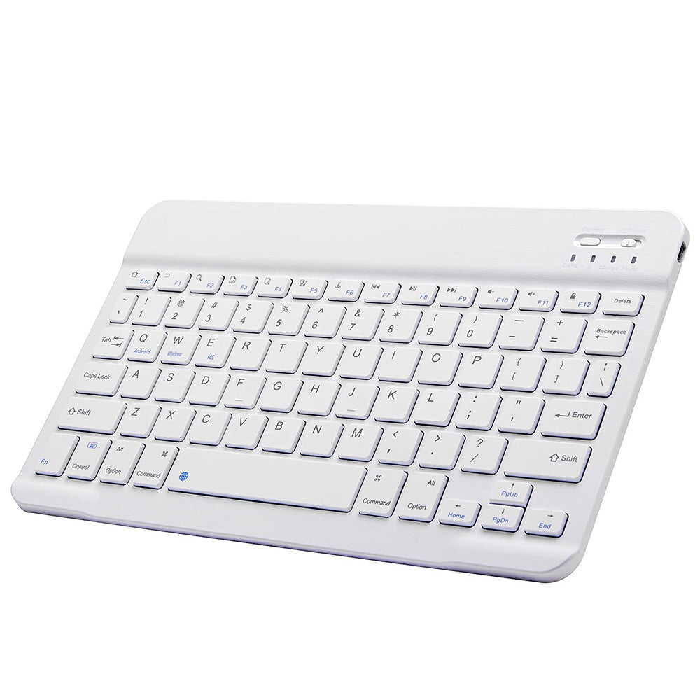 10-inch Ultra-Slim Bluetooth Keyboard Portable Mini Wireless Keyboard Rechargeable for iOS Android Windows Tablet Smartphone White