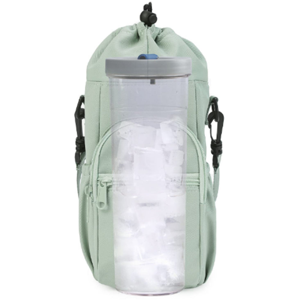 Multi-pocket Water Bottle Sleeve with Adjustable Strap Insulated Bottle Carrier Sling Bag for Walking Hiking Green