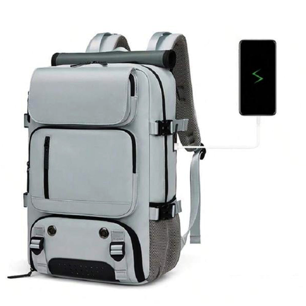 Large Travel Backpack Water Resistant Laptop Backpack Camping Rucksack With Separate Shoe Pocket Grey