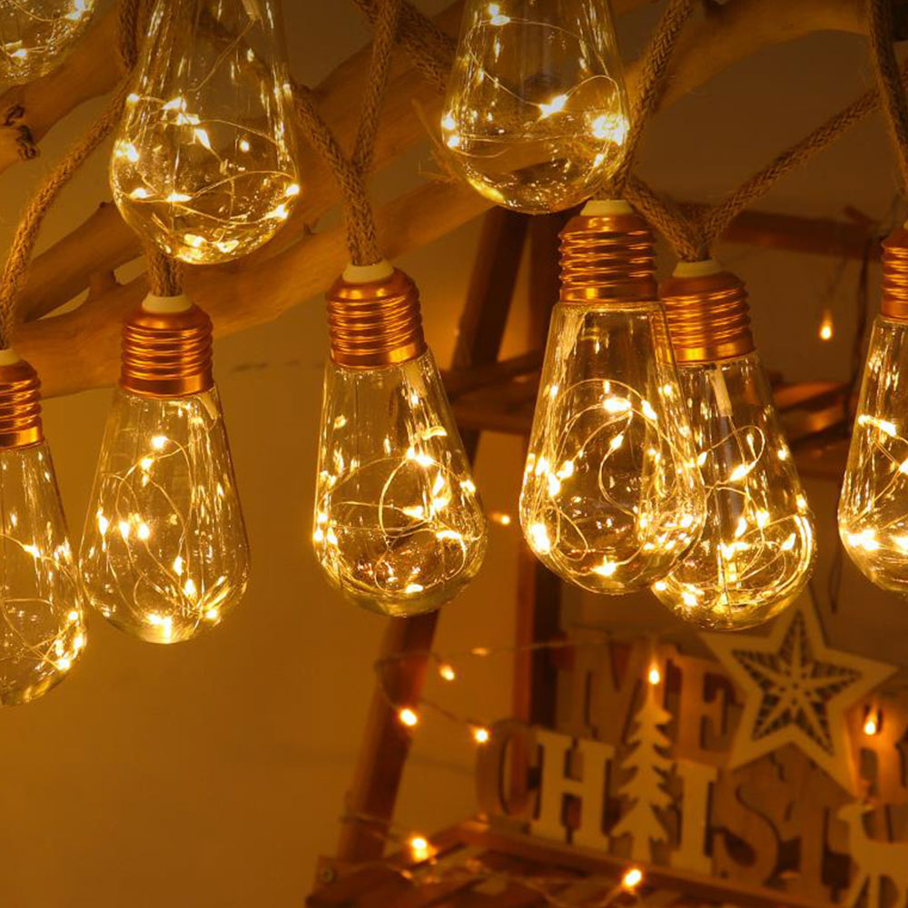 8M Solar String Lights Outdoor Vintage Rope Hemp Patio Bulb Lights for Christmas Garden Fence Balcony Style 1
