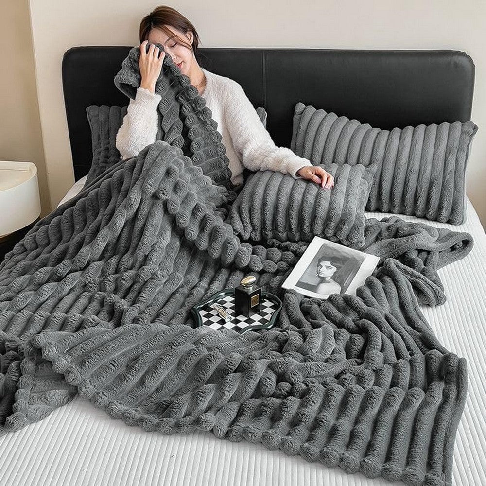 Throw Blanket for Couch Sofa Soft Fleece Throw Blankets Room Home Decor-Grey