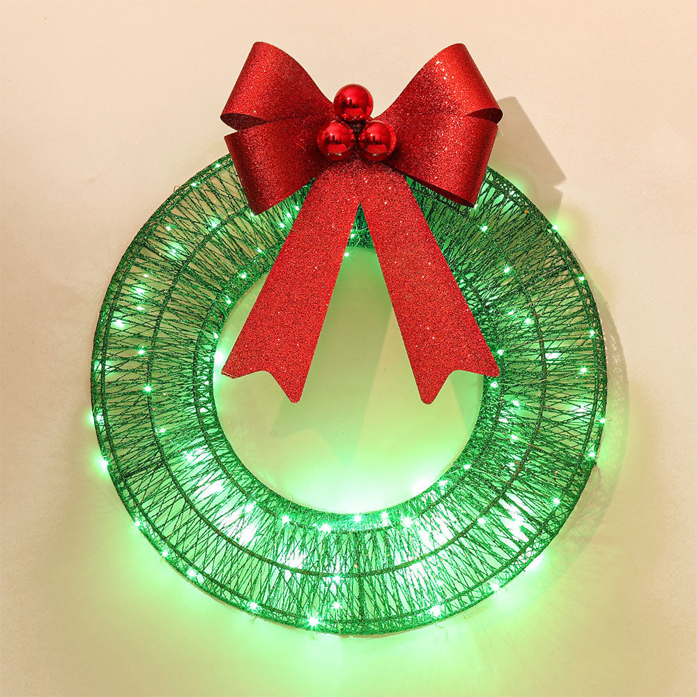 Outdoor Christmas Wreath LED Metal Holiday Garland for Home Exterior Decor-Green
