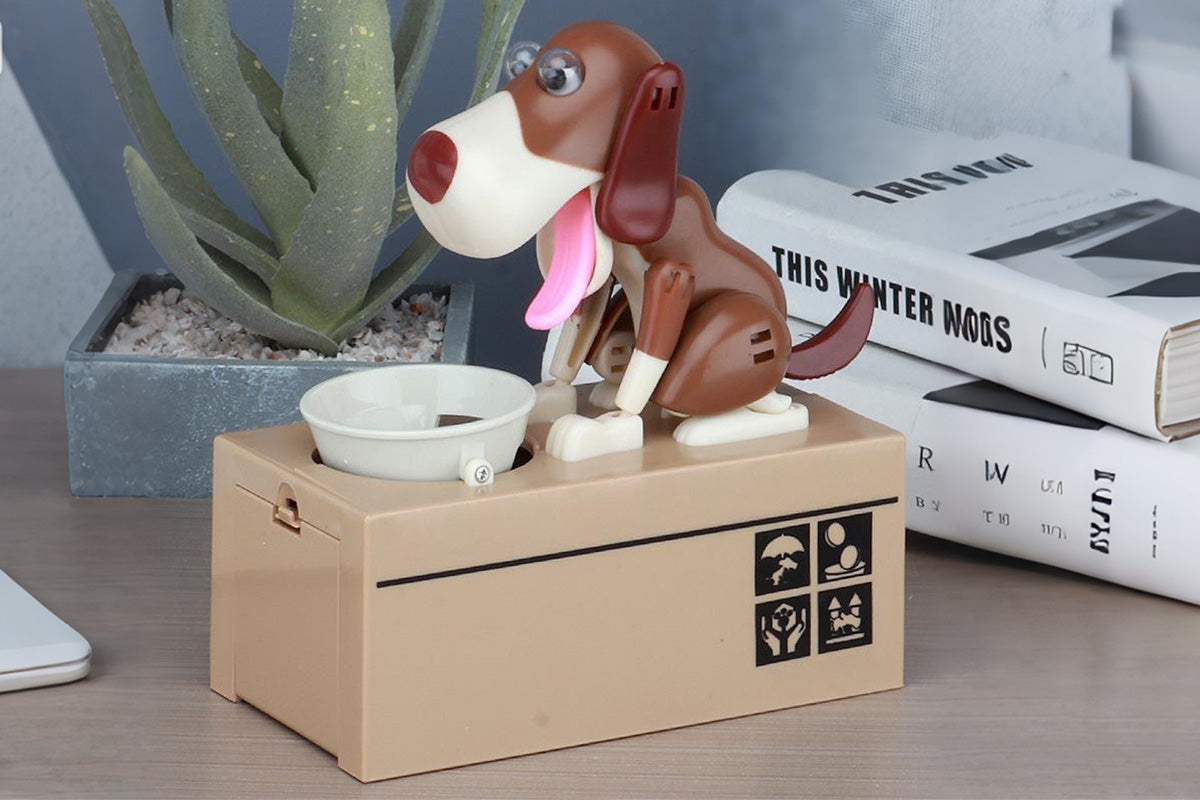 Robotic Eating Dog Coin Bank Electric Coin Bank for boy and girls-Brown
