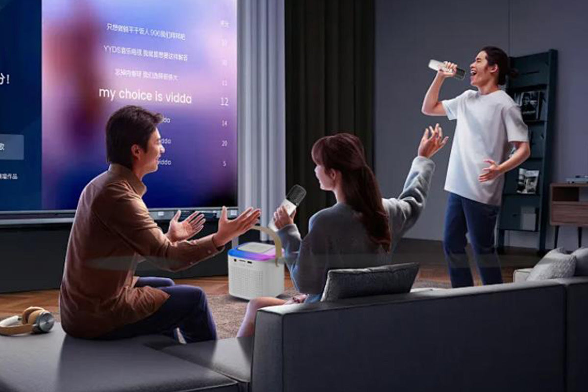 Bluetooth Mini Karaoke Machine Karaoke Speaker with 2 Wireless Microphones and Party Lights for Family Birthday Gifts -White