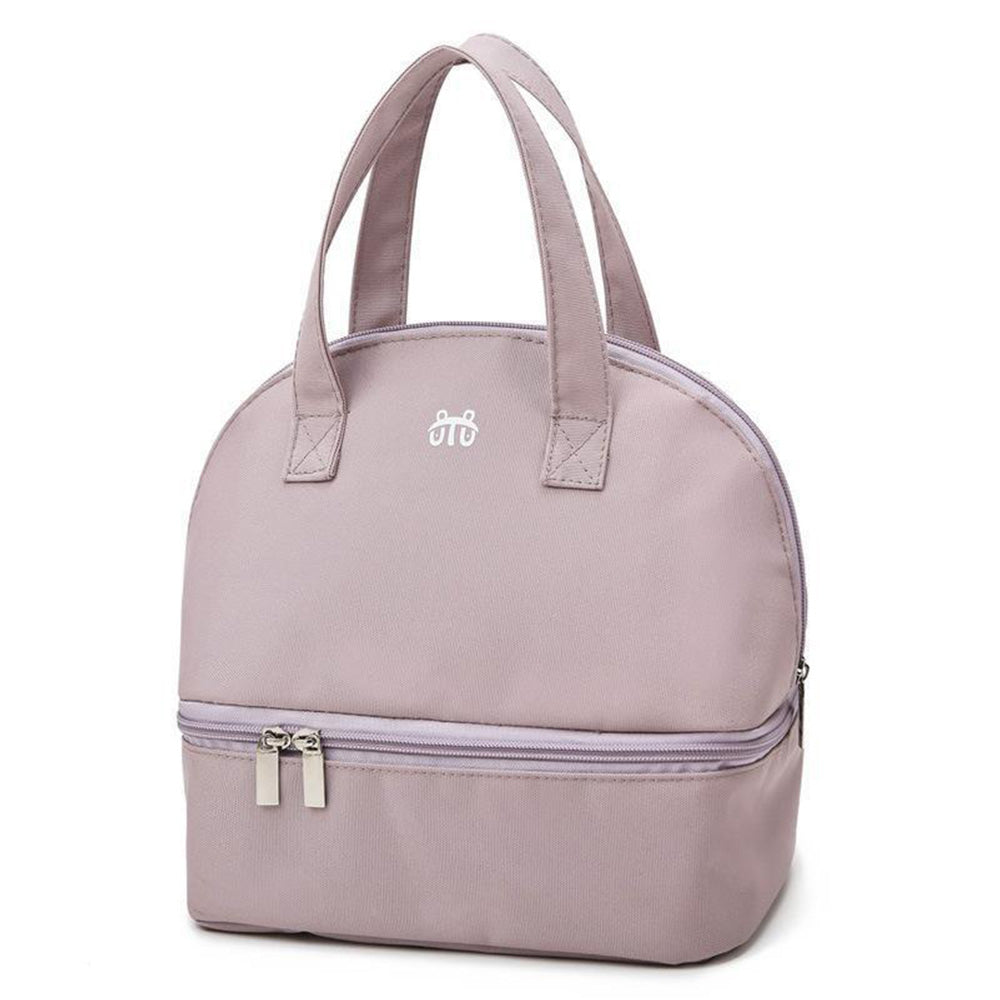 Insulated Lunch Bag with Dual Compartment Leakproof Cooler Tote for Work Office Picnic Purple