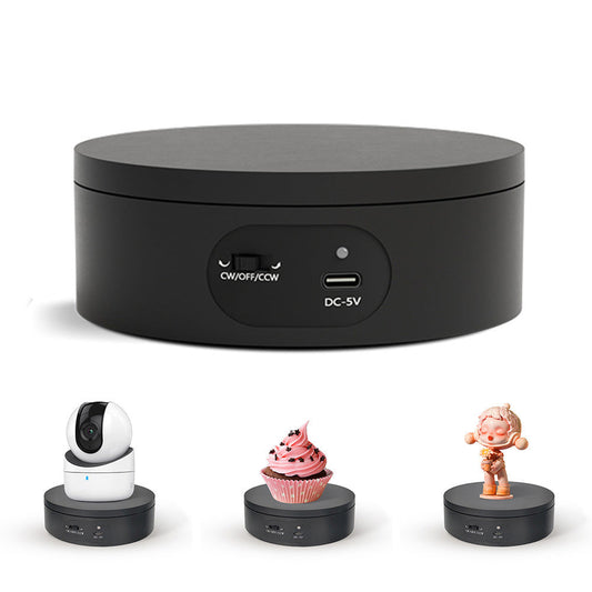 12cm Rotating Display Stand Dual Power Supply Turntable for Showcasing Cups Jewelry Black
