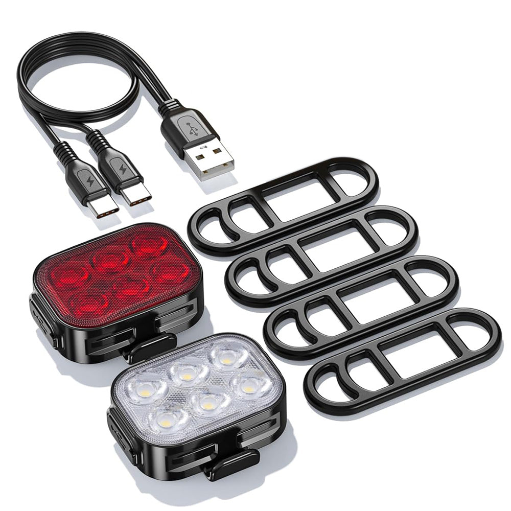 Water Resistant Front and Back Bike Lights for Night Riding USB Rechargeable Bicycle Headlight and Tail Light Set