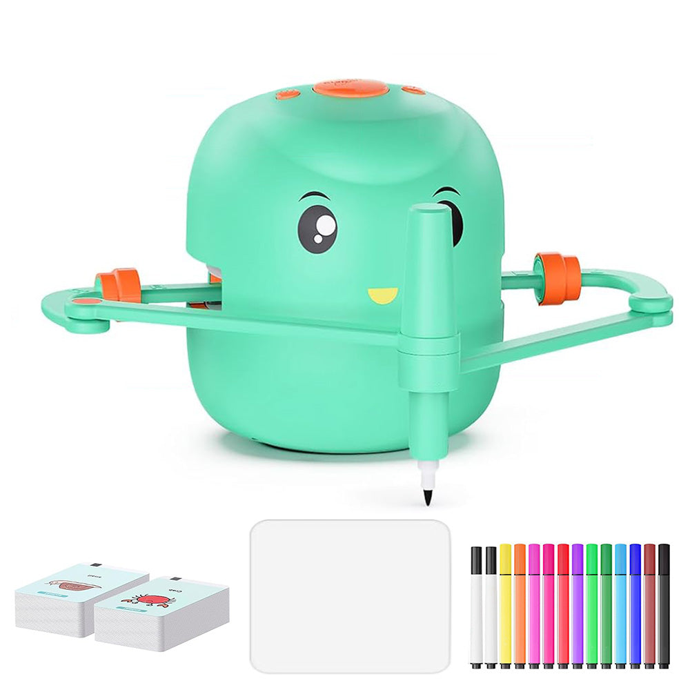 Interactive Educational Drawing Robot with 100 Cards Voice Interaction Learning Toy Green