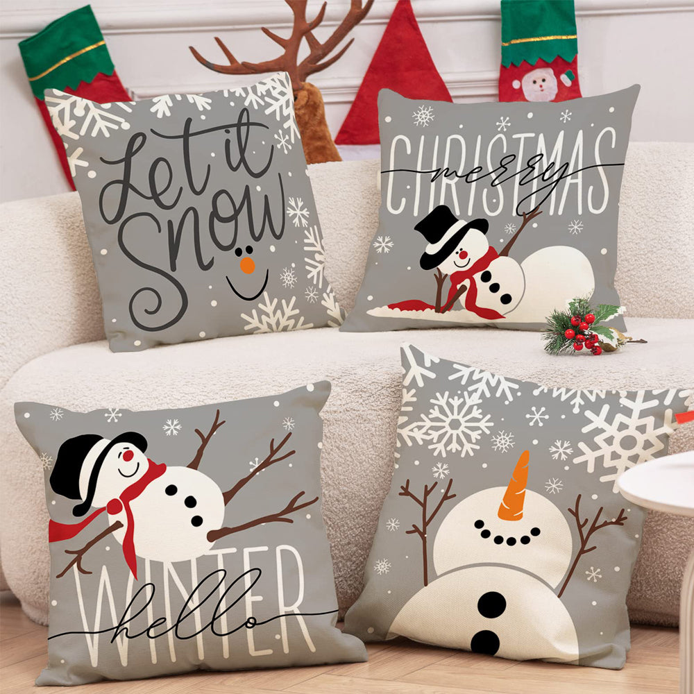 4 Pack 45x45cm Christmas Pillow Covers Plush Pillowcase - White