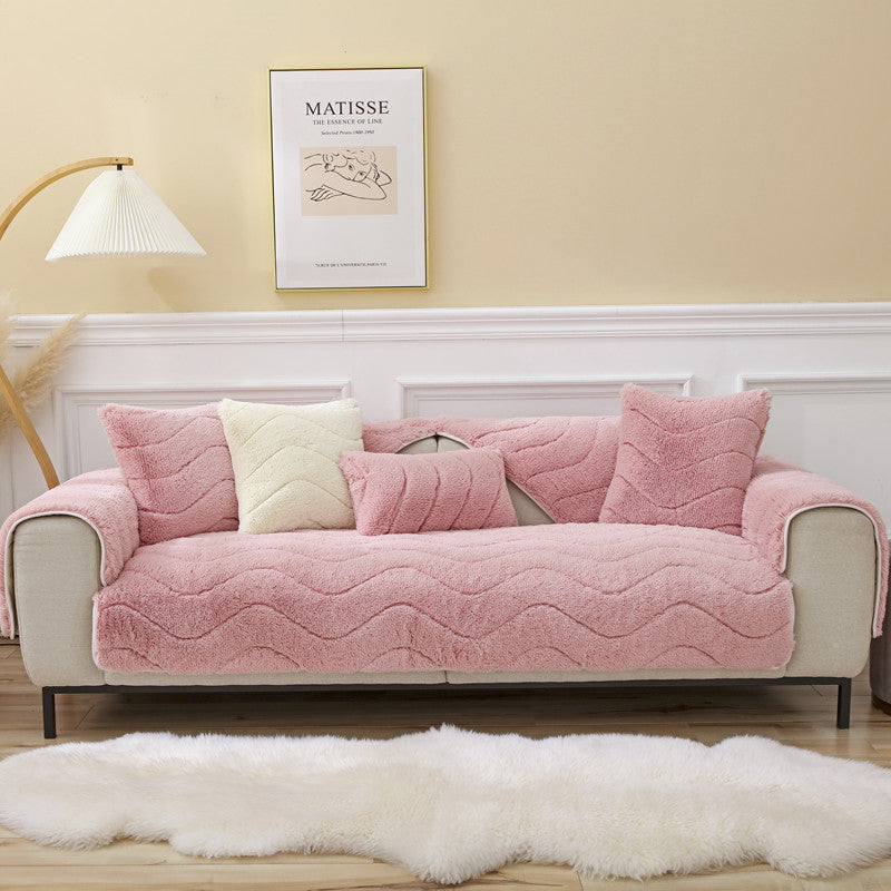 Warm Plush Sofa Couch Covers Super Soft Non-Slip Slipcover Furniture Protector -Pink