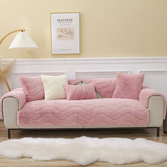 Warm Plush Sofa Couch Covers Super Soft Non-Slip Slipcover Furniture Protector -Pink