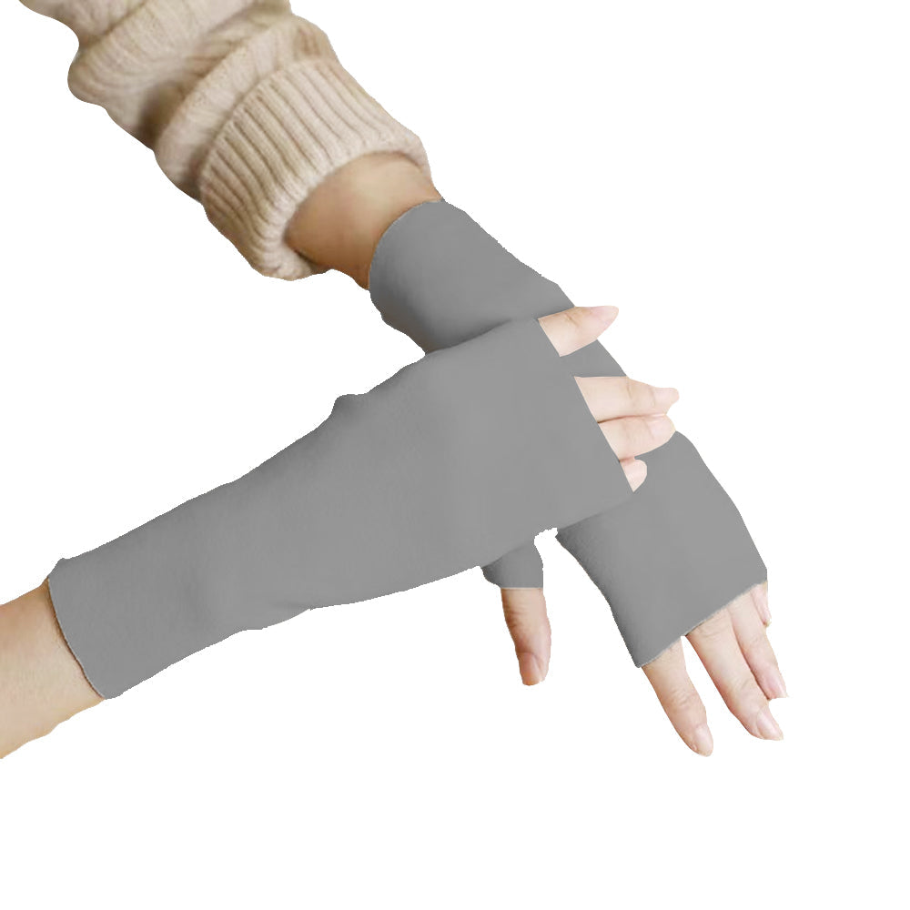 3 Pairs of Stretchy Fingerless Gloves Arm Warm Sleeves Gray