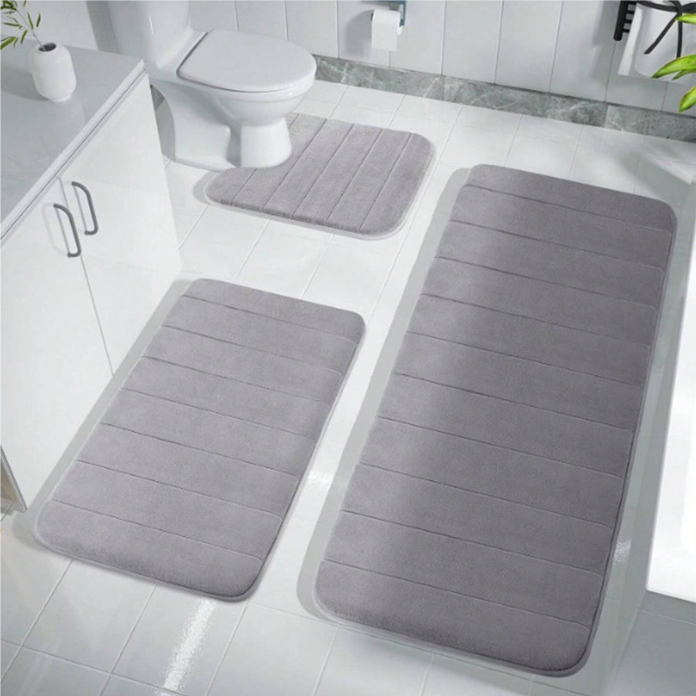 3 Pieces Set Water Absorption Bathroom Floor Mats Non-Slip Bath Mats Light Gray