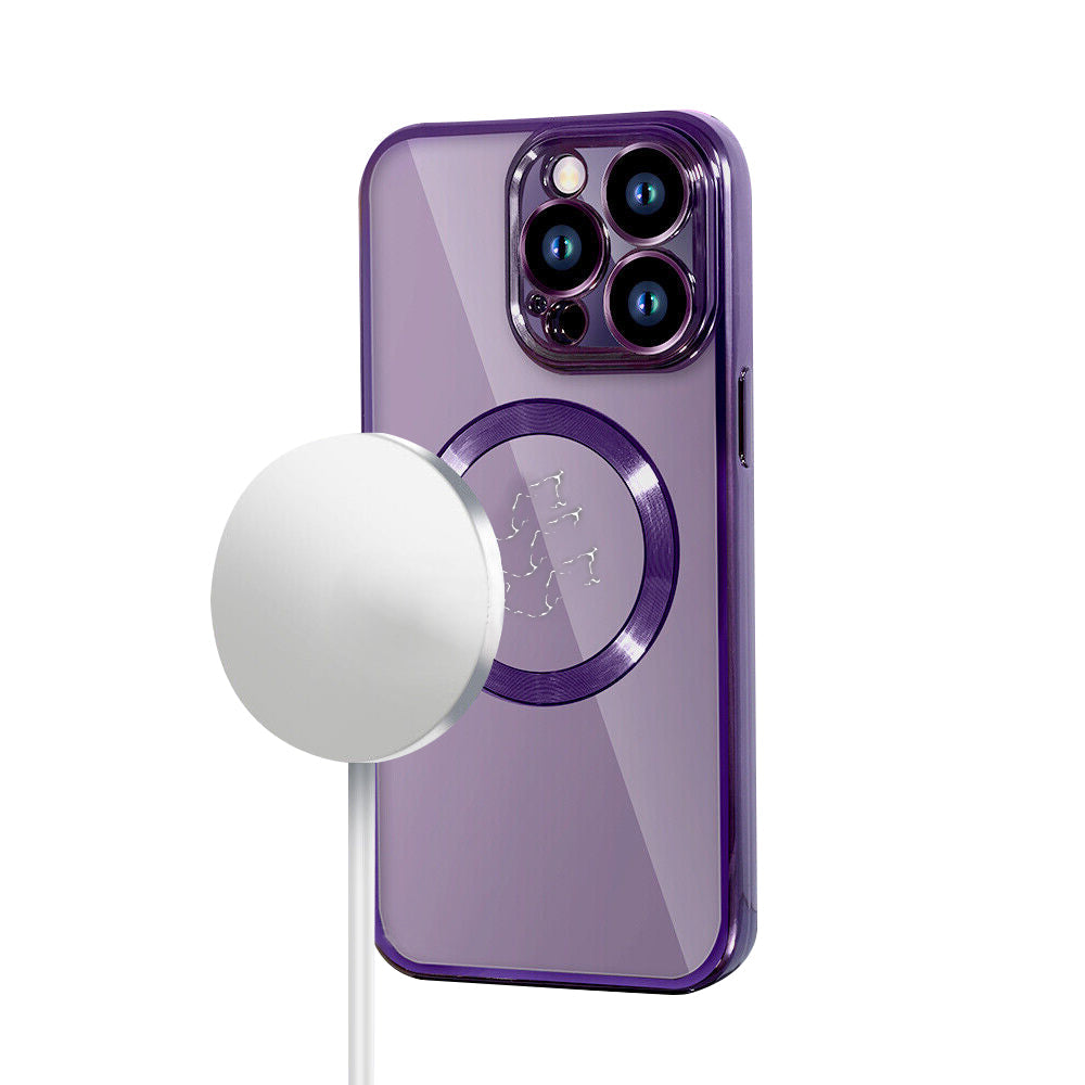 For iPhone 15 Series Magnetic Phone Cover Shockproof Plating Case Cover Purple