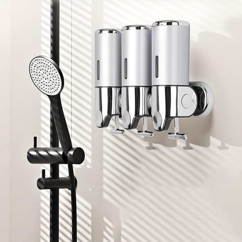 3-Chamber Shower Soap Dispenser Wall-Mounted Shampoo and Conditioner Dispenser with Visible Window Silver
