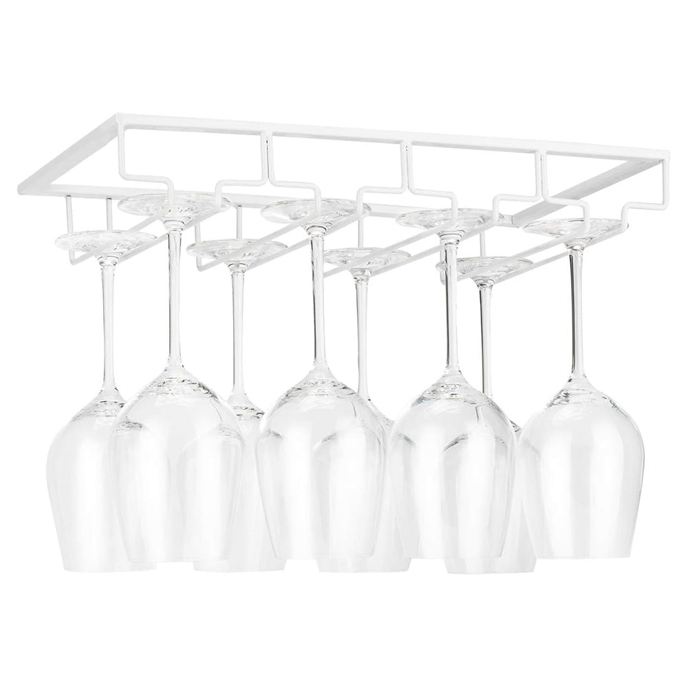 4-Slot Wine Glass Rack Holder Hanging Under Cabinet Stemware Storage Hanger for Kitchen Bar White