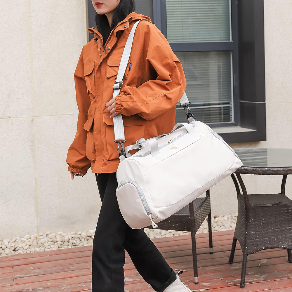 Gym Duffle Bag Travel Weekender Bag with Shoe Compartment Beige