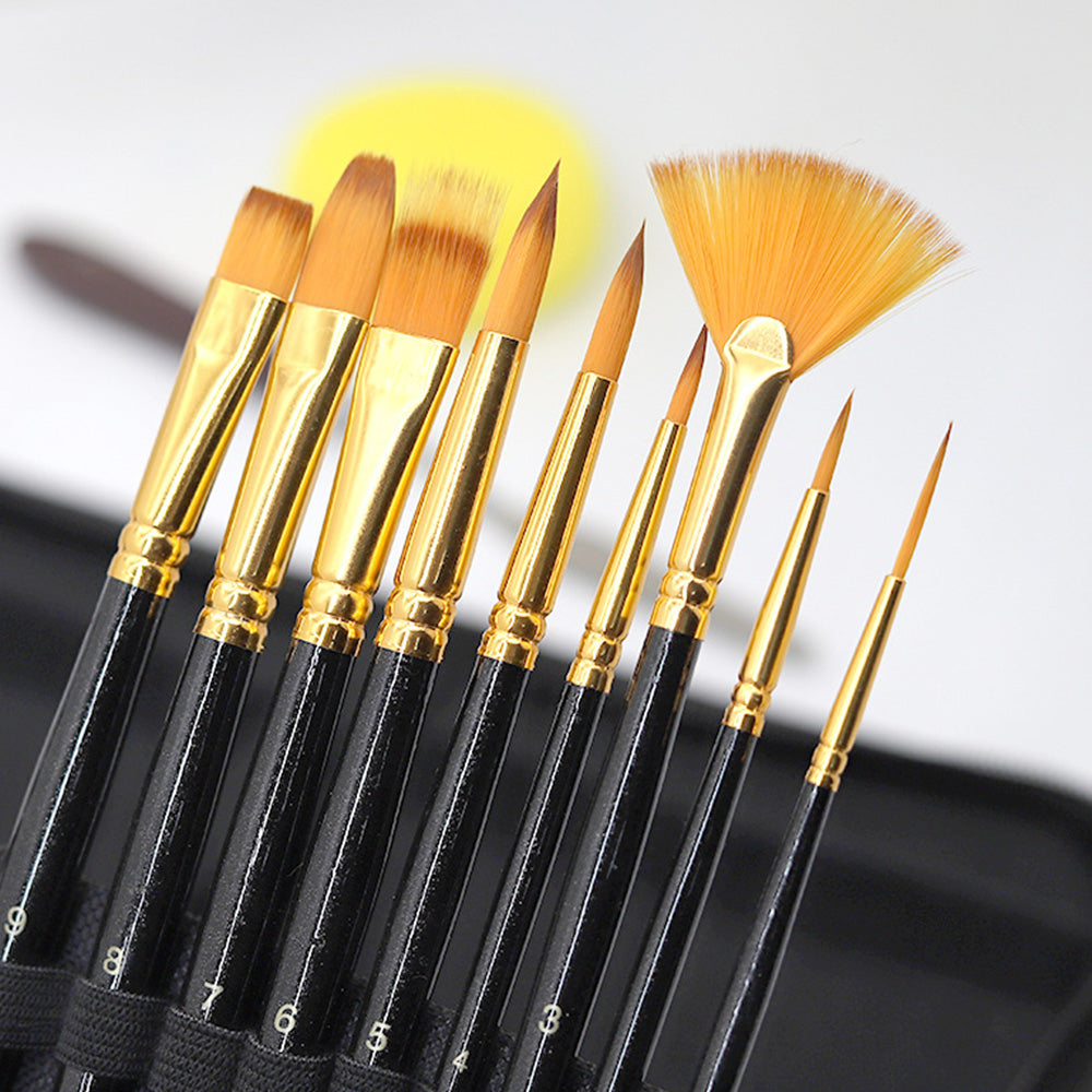 15Pcs Set Artist Paint Brushes with Sponge Brush for Watercolour Oil Painting Black