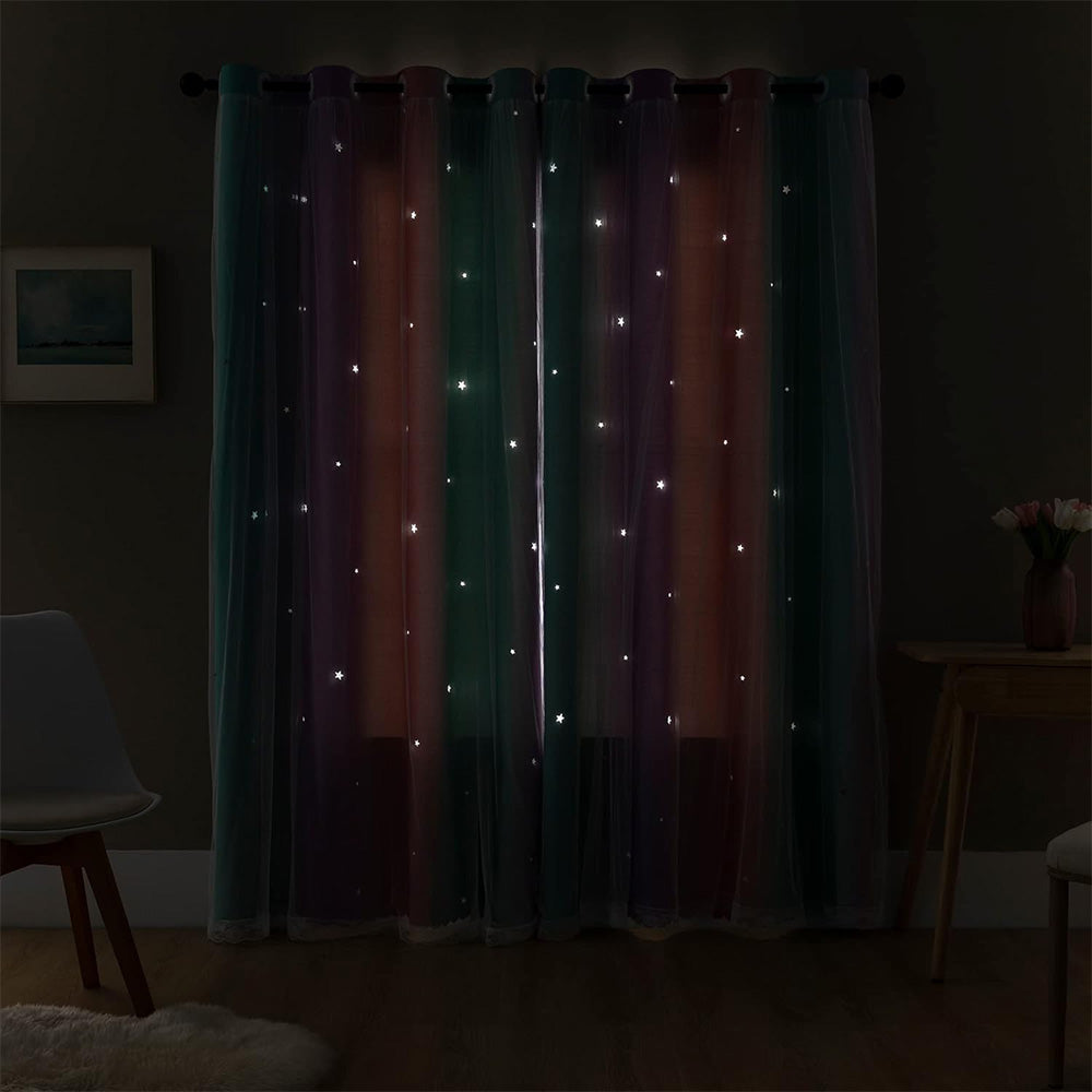 Double-Layer Colorful Curtain Single Panel Light Blocking Curtain Room Decor