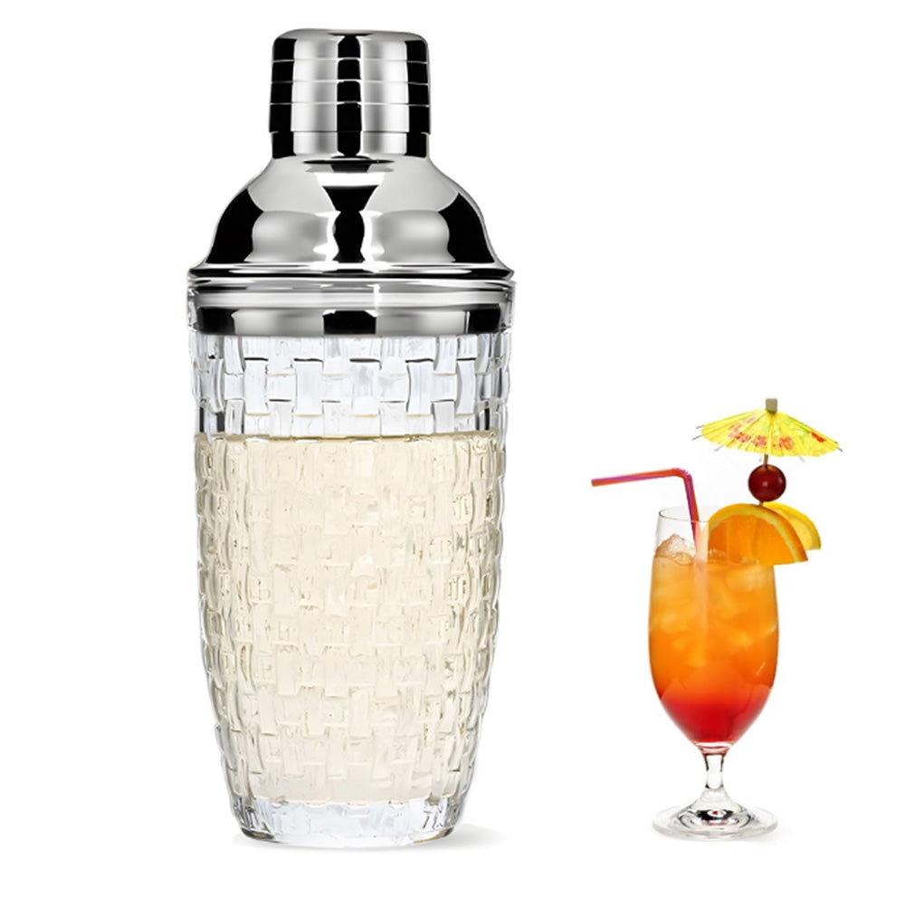 Glass Cocktail Shaker Leakproof Drinks Shaker with Steel Lid Ice Shaker for Home and Bar Use Silver
