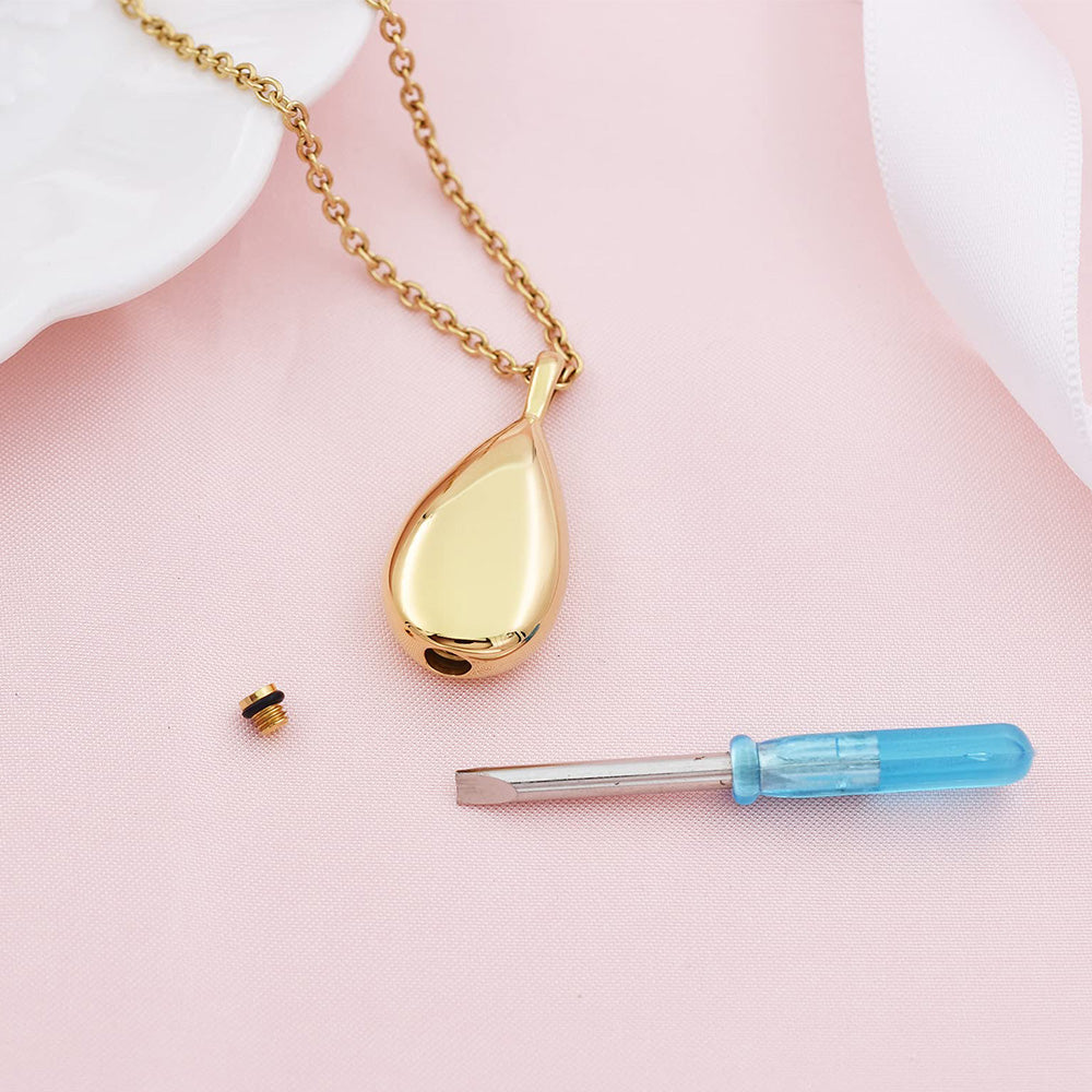 Stainless Steel Teardrop Cremation Pendant �Keepsake Memorial Necklace Gold