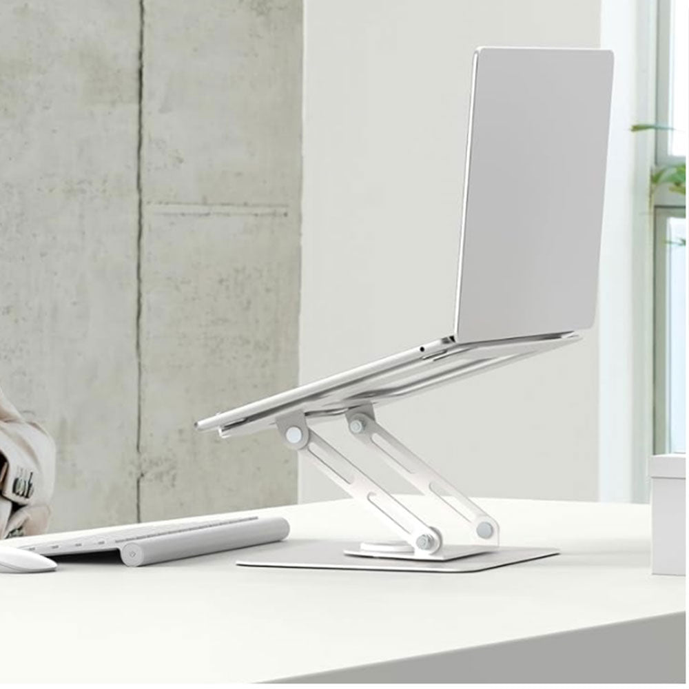 Adjustable Laptop Desktop Stand with 360-Degree Rotating Base Ergonomic Laptop Riser for 10-17in Laptops White