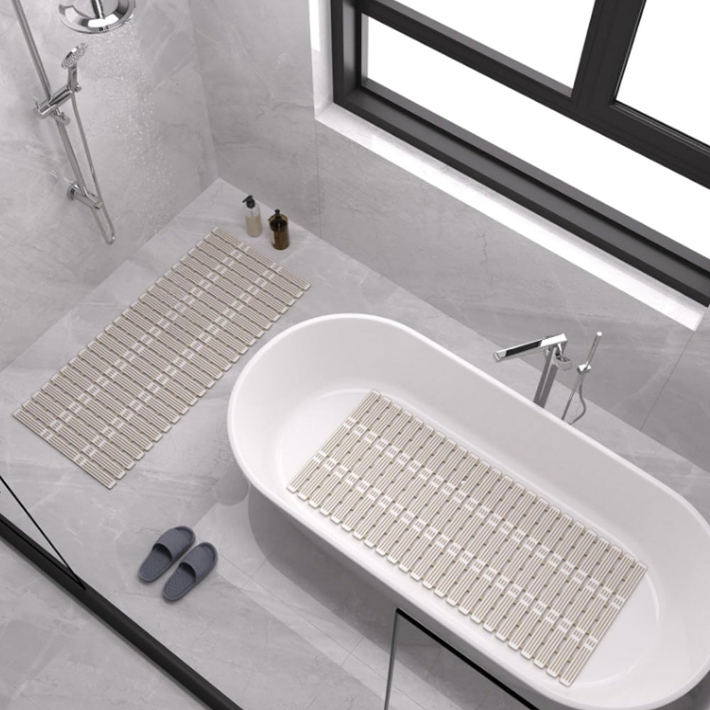 Non-Slip Shower Mat Suction Mounted Bathtub Mat with Drain Holes Beige