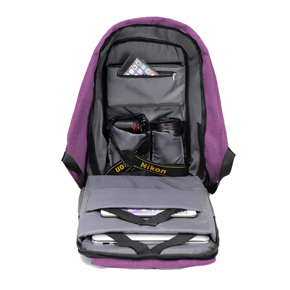 Anti-Theft Backpack School Travel Laptop Bag with USB Charging Port Purple