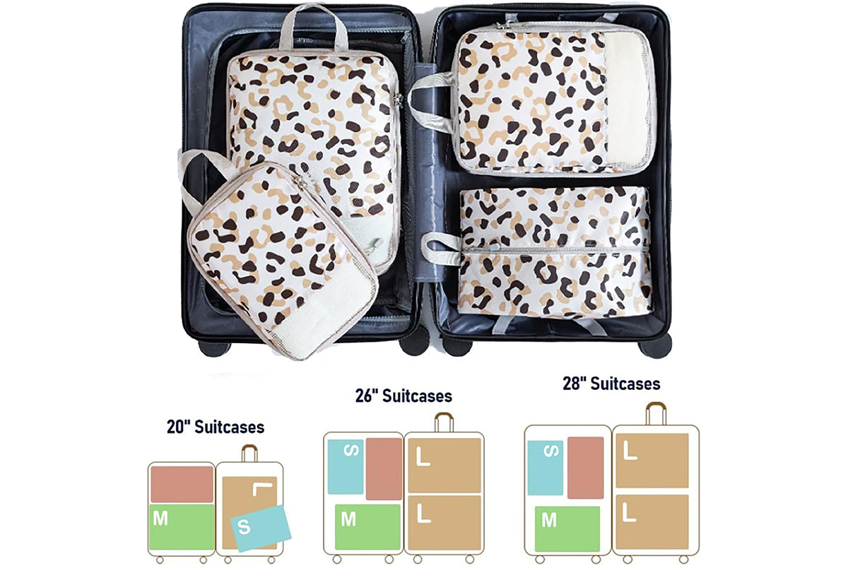 4 Pcs Travel Packing Cubes Set Space-Saving Expandable Compression Packing Cubes -Leopard?Print