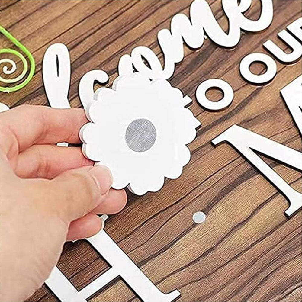 Interchangeable Seasonal Welcome Sign Round Wood Wreaths Hanging Decoration for Outdoor Porch