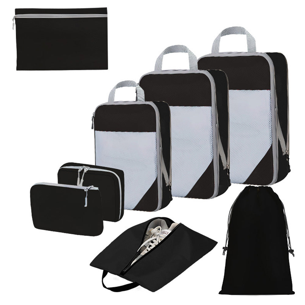 8 Set Compression Packing Cubes For Travel Essentials Expandable Luggage Storage Bags Set with Laundry Black