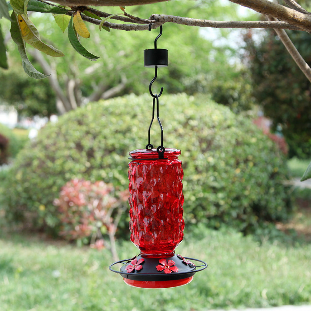 Stained Glass Hummingbird Feeder Wide Mouth Garden Decor-Red