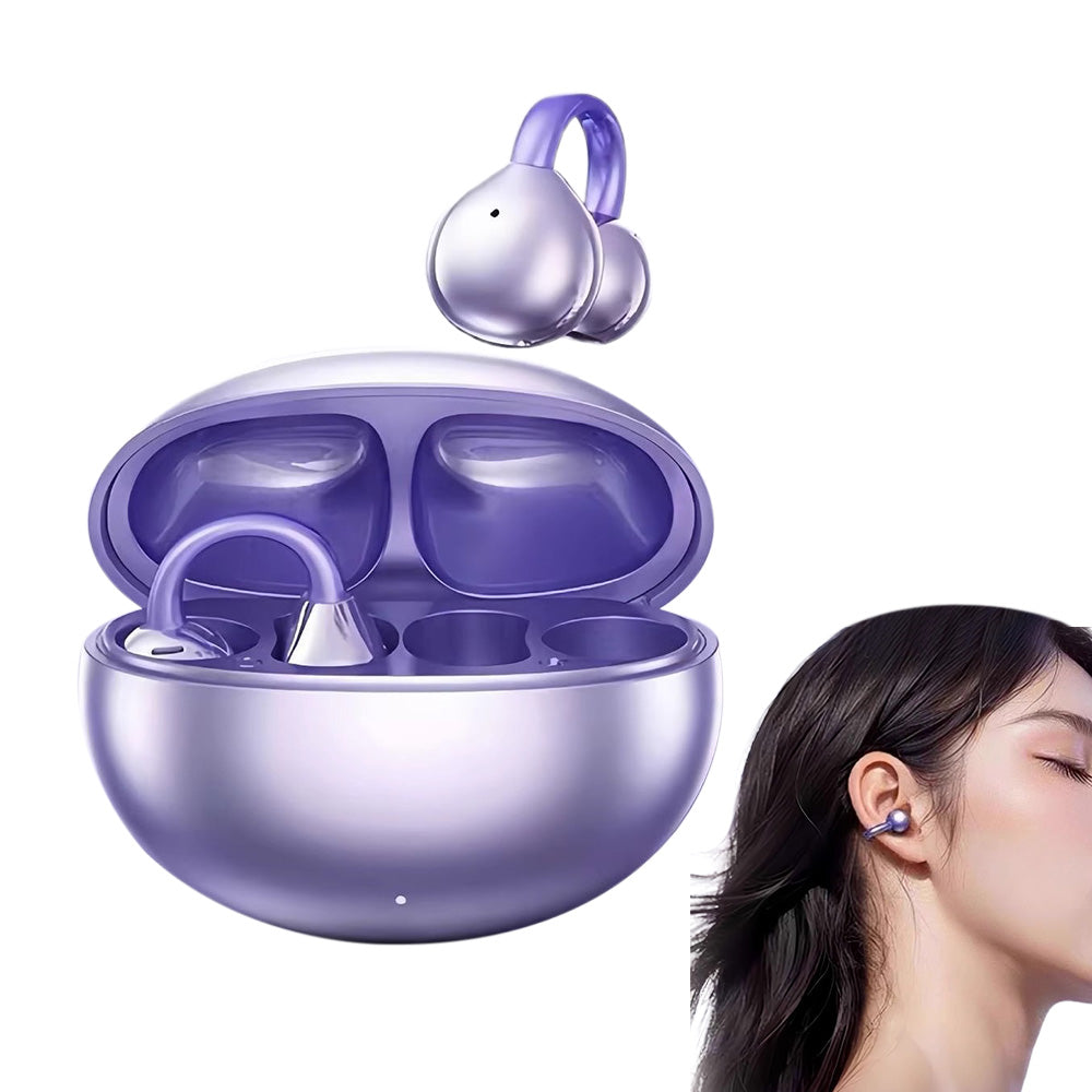 Bluetooth Clip-on Earbuds Wireless Open Ear Earbuds for Sports Workout Purple
