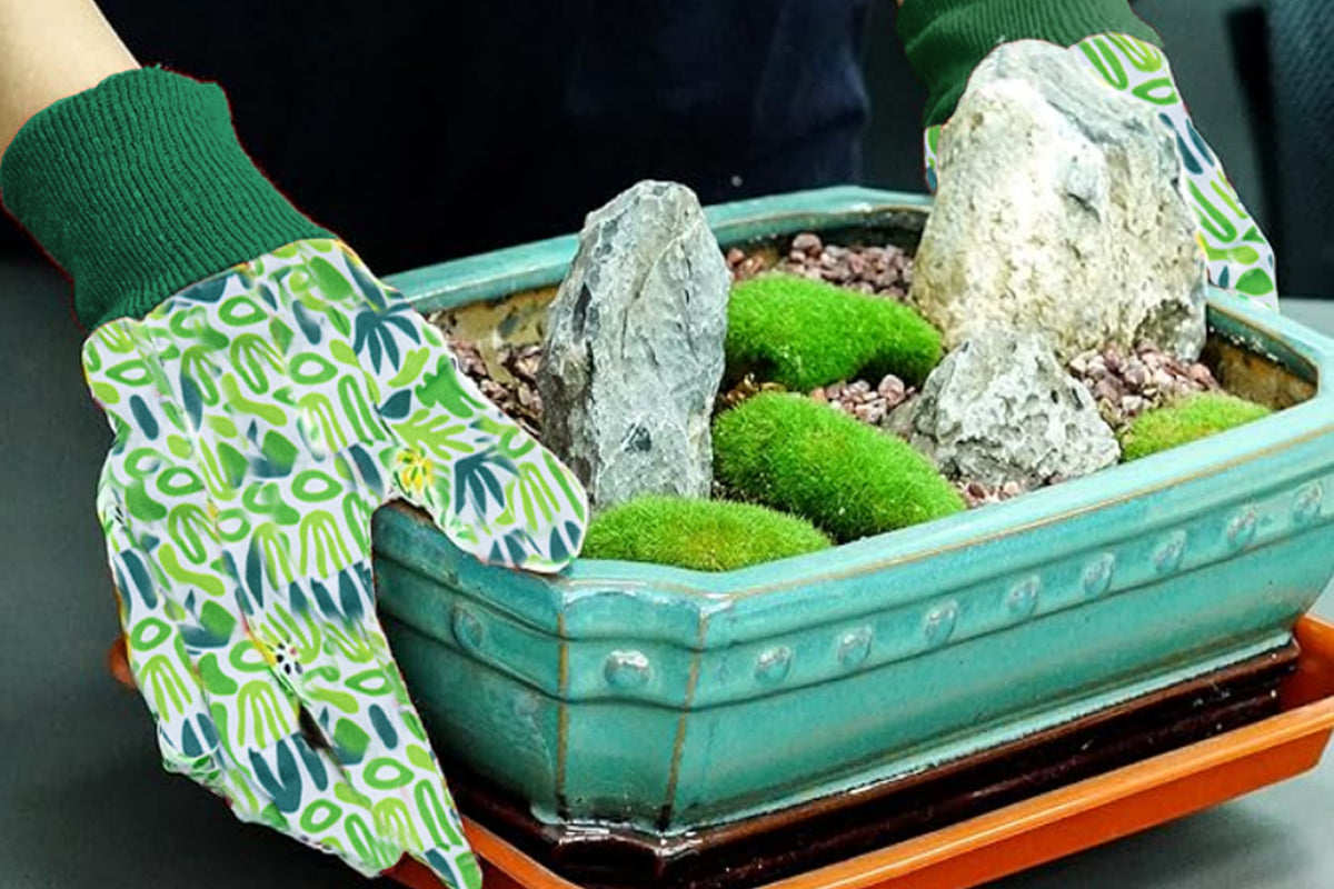 Polyester Floral Gardening Gloves Soft Breathable Yard Work Glove-Light Green