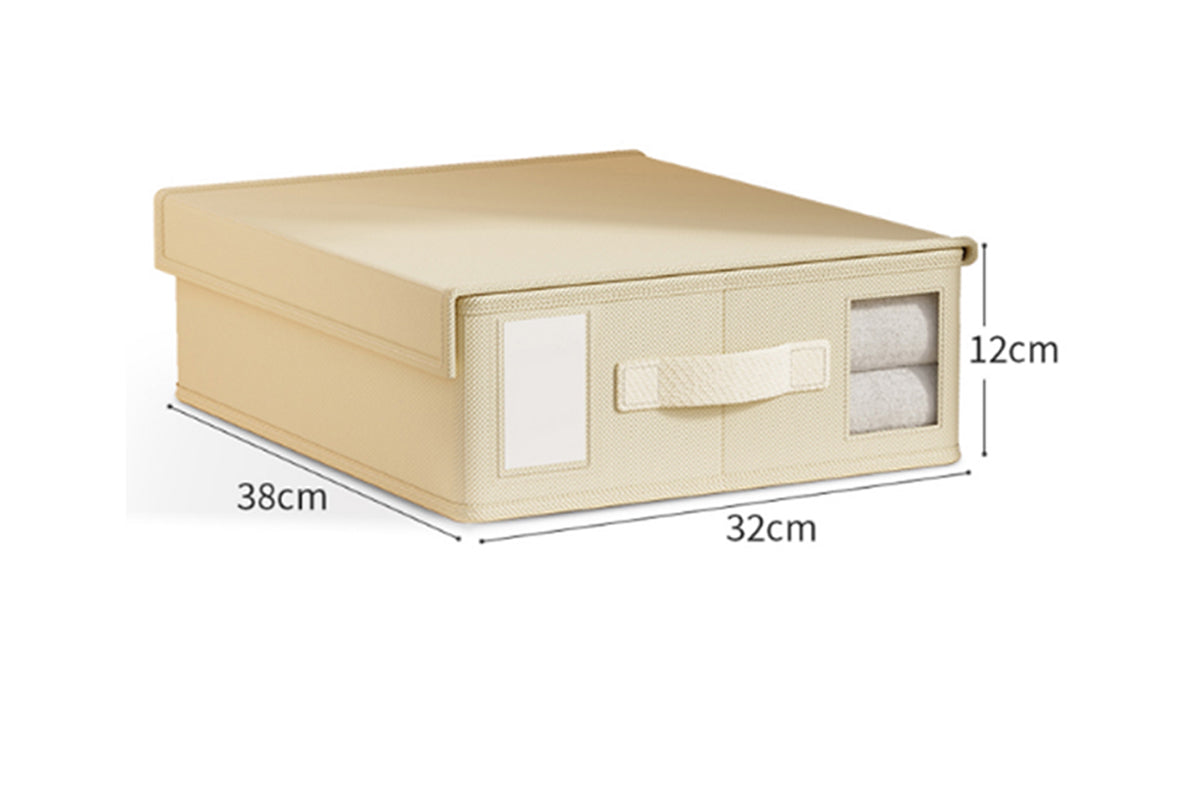 Foldable Bed Sheet Set Organizer Fabric Storage Bins With Handle Storage Box-Beige color