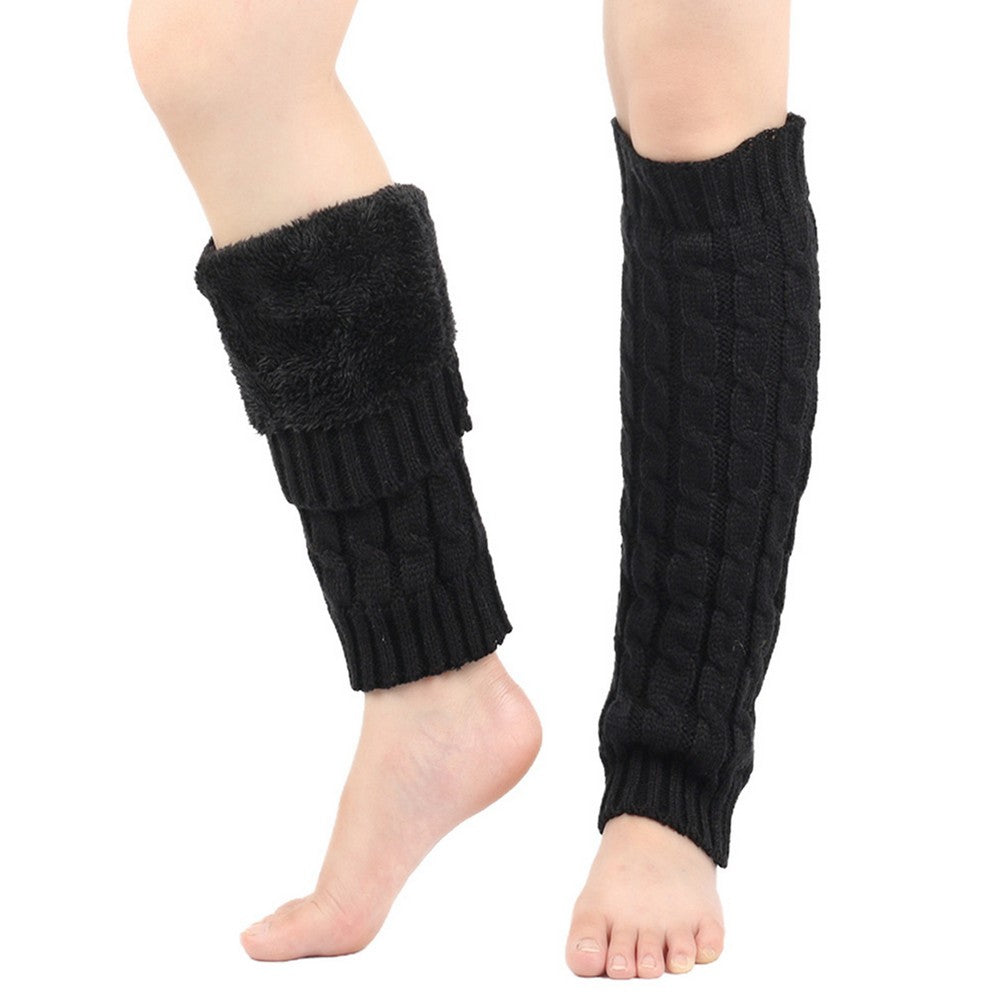Women Knit Leg Warmers Winter Warm Long Boot Socks Black
