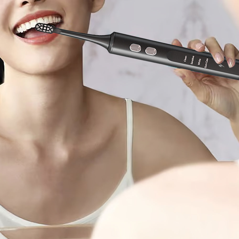 Travel Electric Toothbrush Self-Cleaning Vibration Toothbrush with 2Pcs Replacement Brush Head and Disinfection Storage Case Black