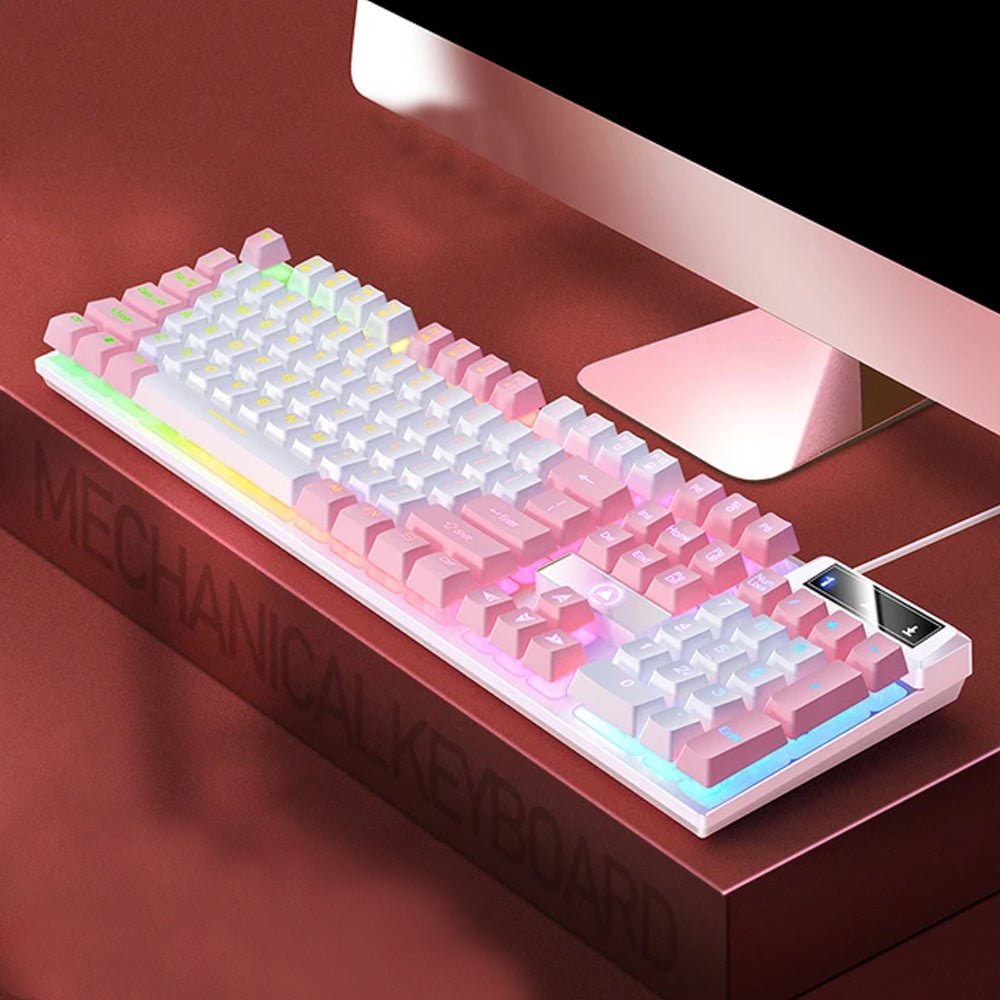 104 Keys Mechanical Gaming Keyboard Wired Backlit Keyboard Pink