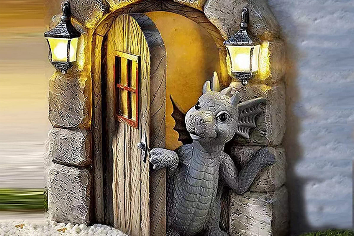 Courtyard Dragon Gate Statue Resin Carving Ornament Window Garden Dragon Meditating Sculpture Decorative Dragon-Style 2