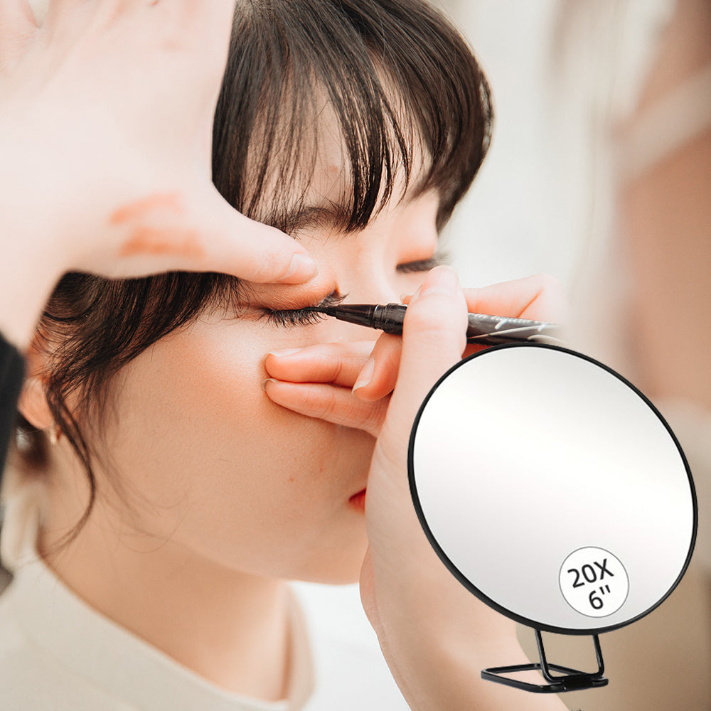 Travel Magnifying Makeup Mirror with Adjustable Stand and Suction Cup Black