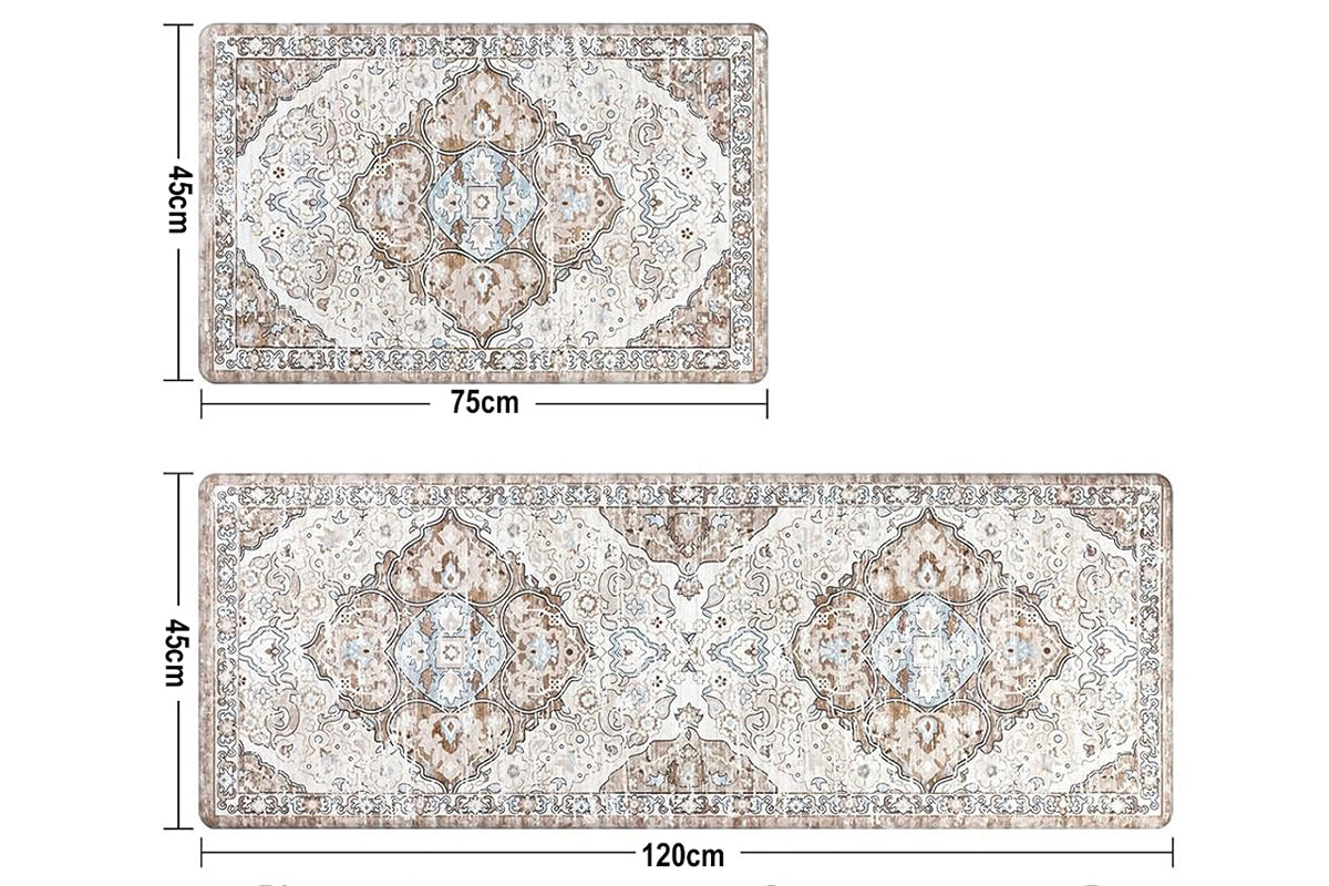2Pcs Boho Anti-Fatigue Kitchen Mats Non-Slip Cushioned for Kitchen Sink Laundry -Khaki