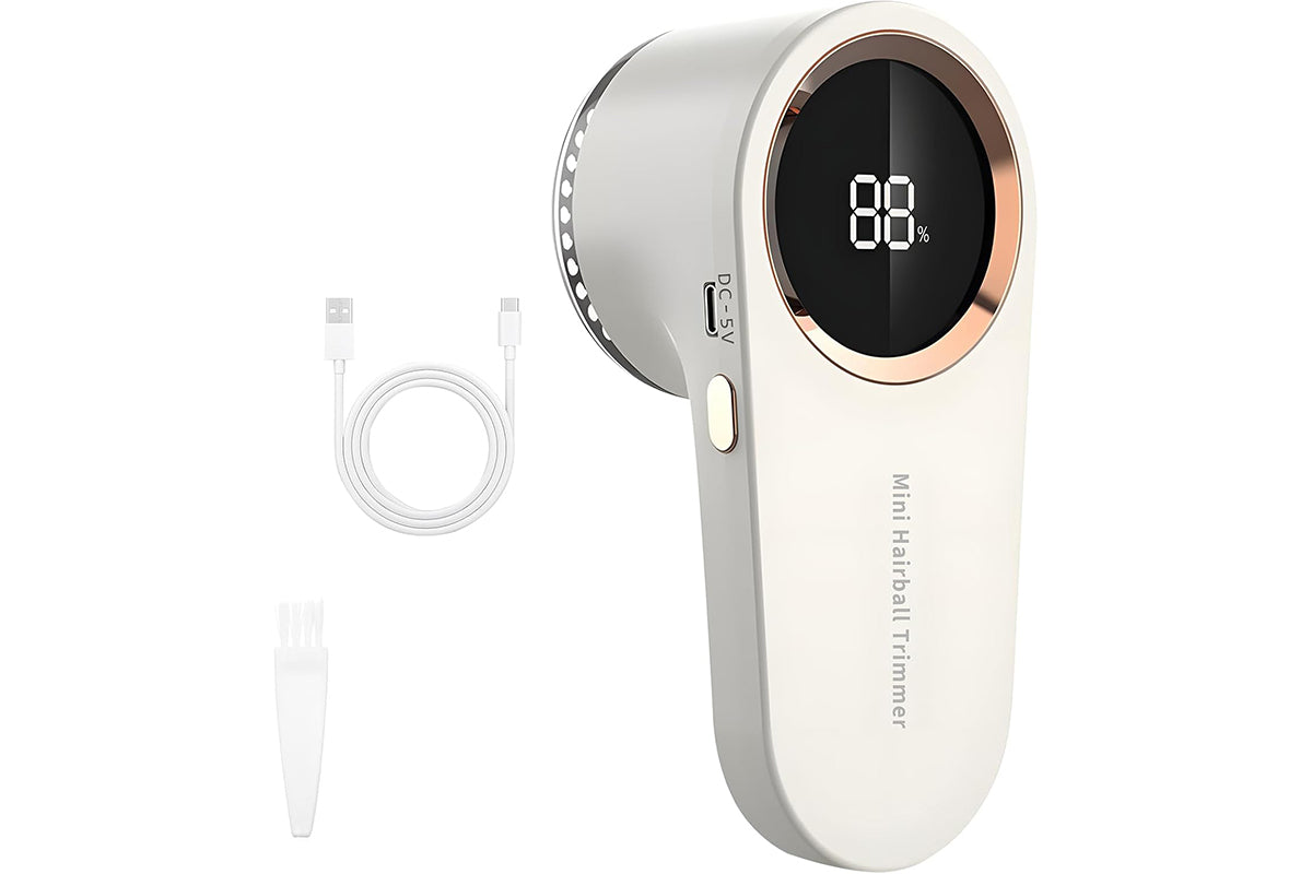 Fabric Shaver with 3-Speed LED Display Security Lock for Clothes Pilling Lint -Beige