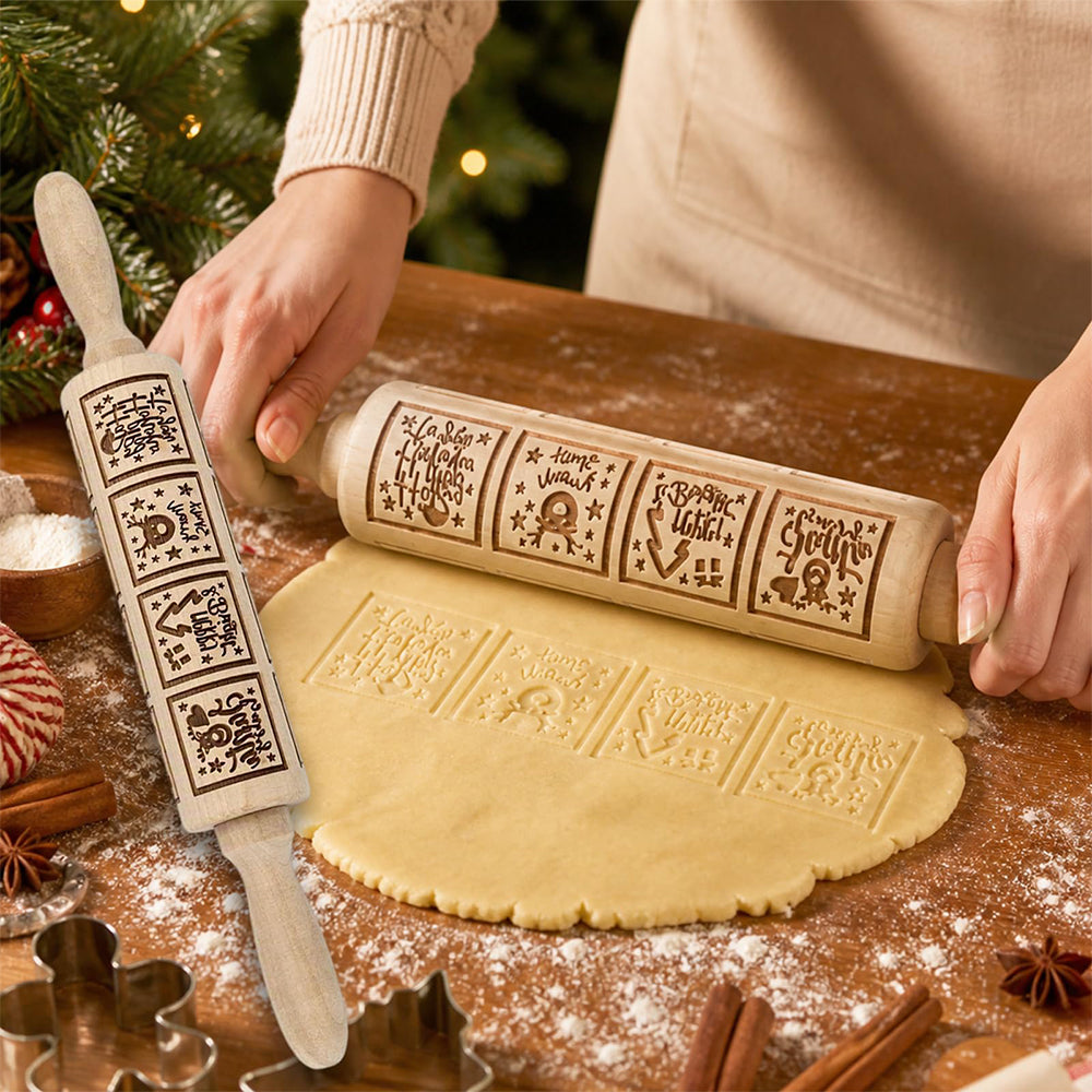Engraved Rolling Pin Engineered Wood Cookie Rolling Pin - Christmas
