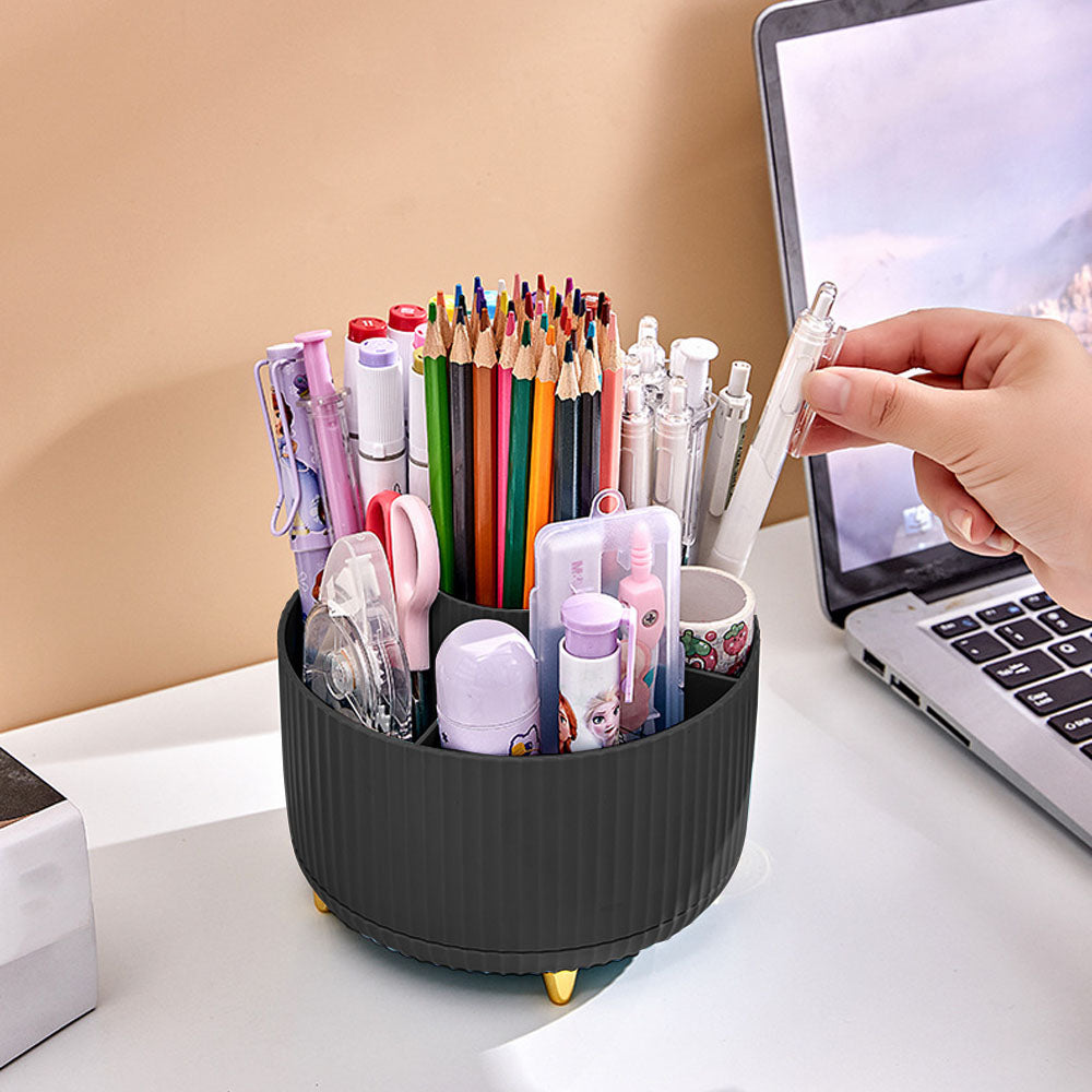 360 Degree Rotating Cosmetic Organizer Multi-Purpose Desk Organizer for Pencil Pen Art Supplies Makeup Brushes Black