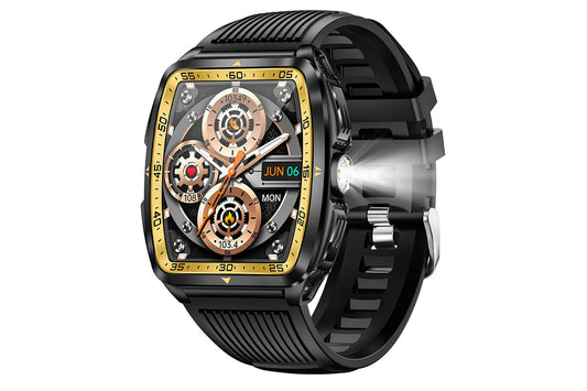 Military Smart Watch for Men Heart Rate Sleep Monitor IPX8 Waterproof for Android iOS -Black and Gold