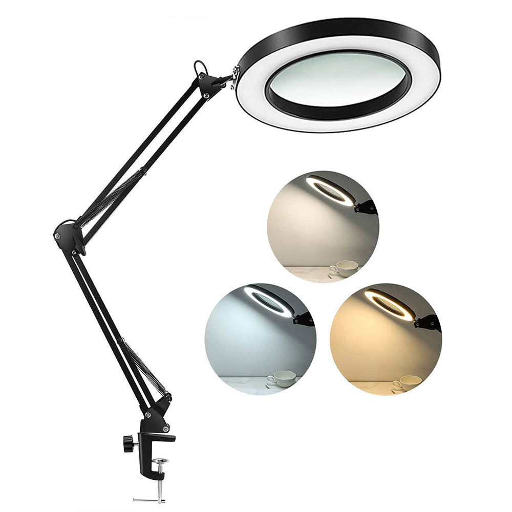 5X Magnifying Lamp 3-Color Adjustable Reading Light for Close Work Repair Black