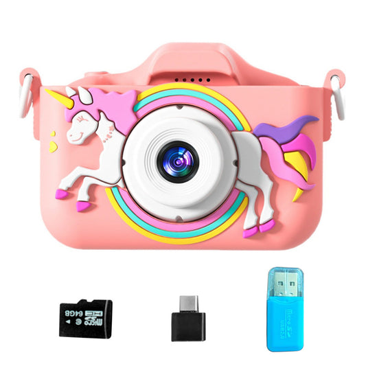 1080P Kids Digital Camera with 64GB TF Card for Christmas Birthday Pink