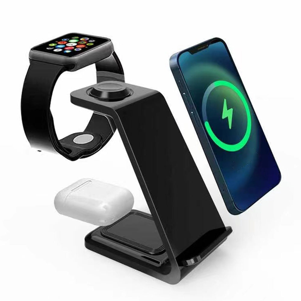 3-in-1 Wireless Charger Dock For Apple Watch Apple AirPod iPhone Charging Station Black