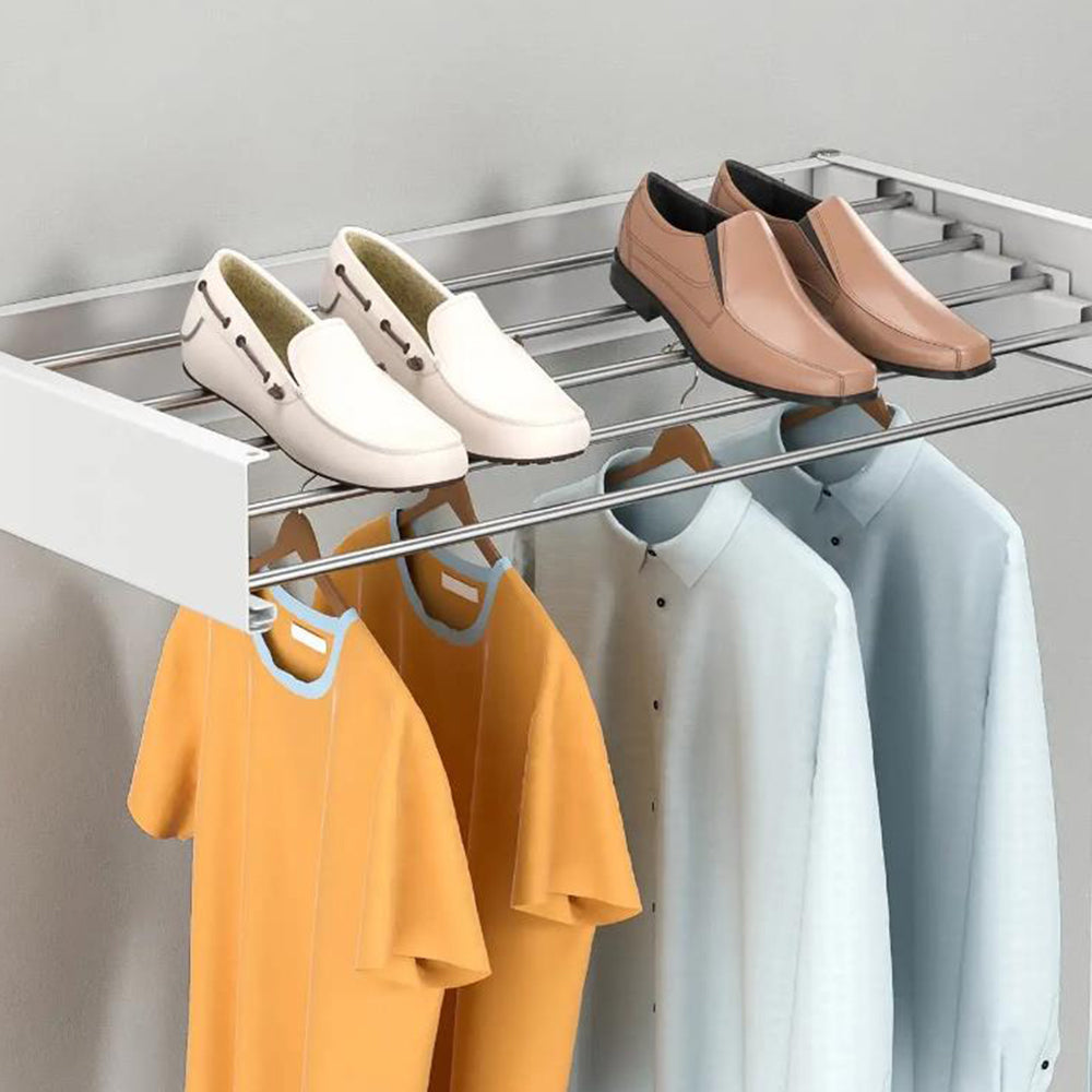 Wall Mounted Foldable Laundry Drying Rack Adjustable Clothes Drying Rack White