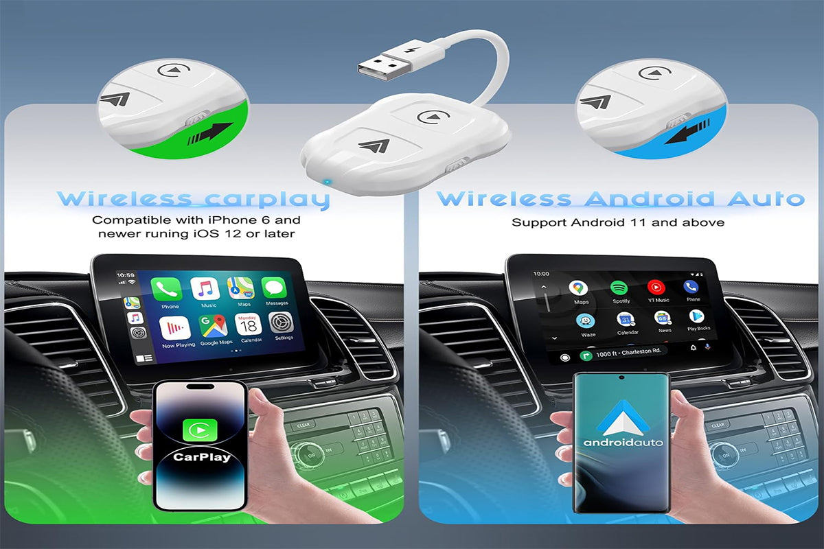 2 in1 Wireless Carplay Adapter USB Type-C Bluetooth Dongle for iPhone Android Auto -White